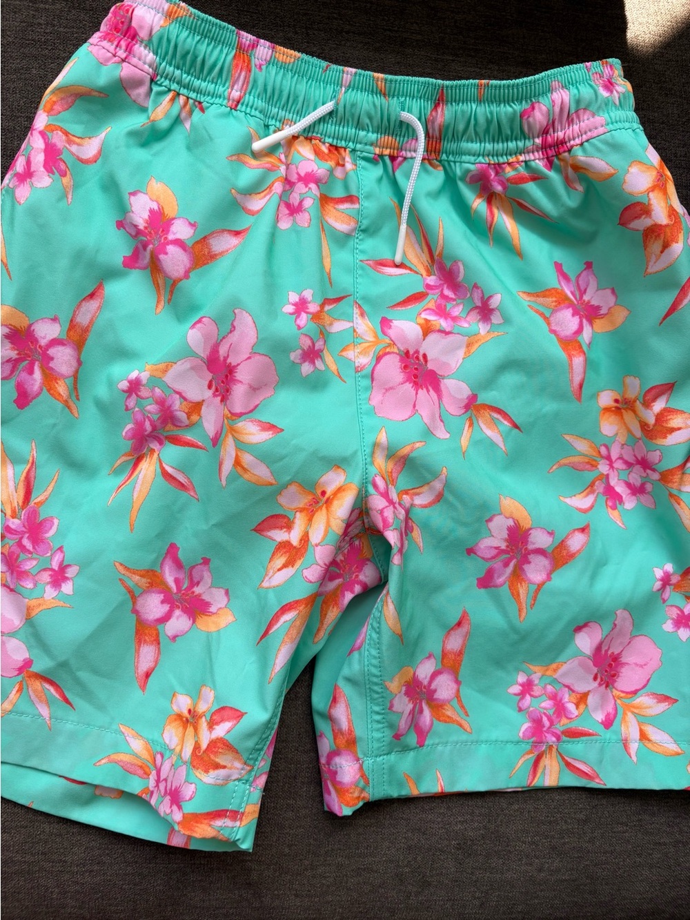 Crewcuts Aqua Swim Shorts with Pink & Orange Floral Print